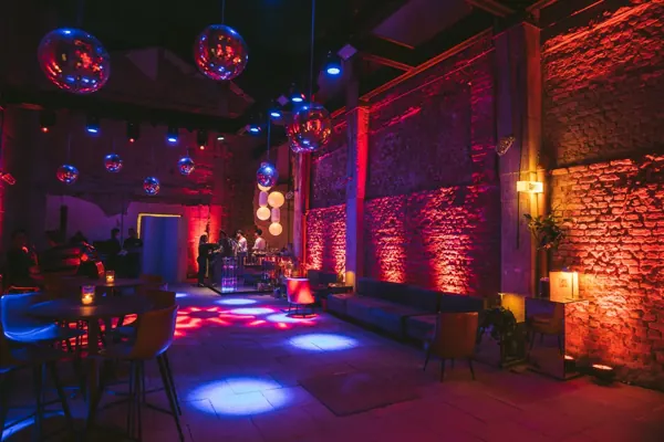 Birthday lounge with colorful lighting