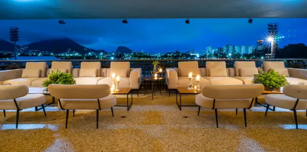 Corporate lounge with an evening view